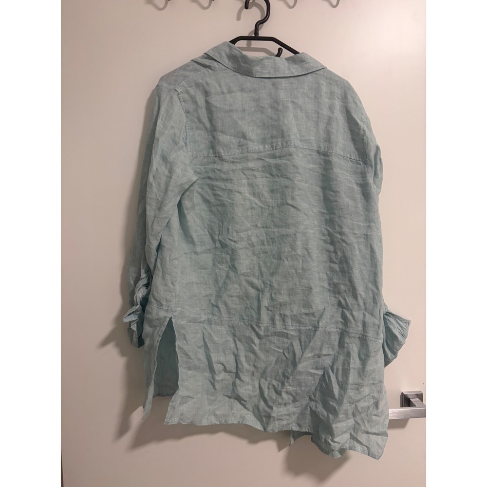 Tahari Essentials 100% Linen Button Down Shirt Aqua Blue Resortwear Womens M - Picture 3 of 3